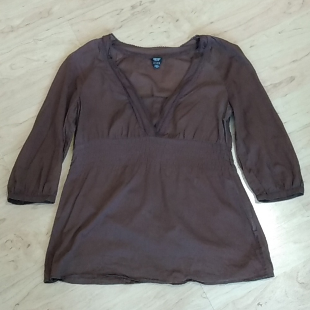 *2/$10* ESPRIT Collection Brown V V-neck Tunic Blouse Top M